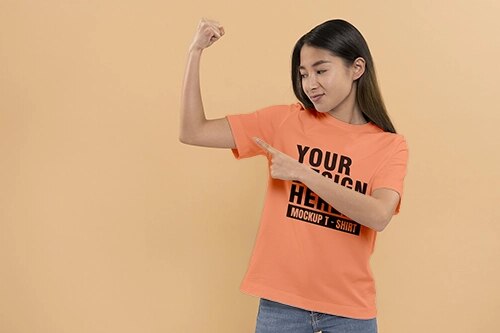 Girl portrait wearing shirt mockup