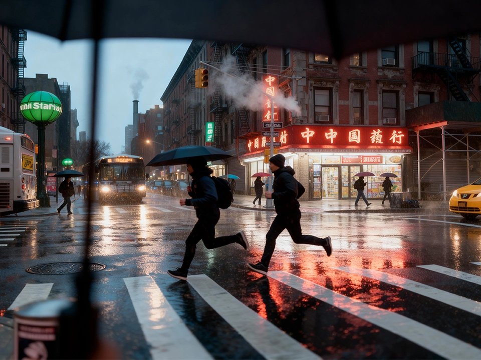 Create rainy street scene